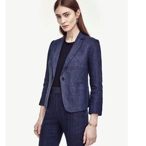 Ann Taylor Linen 3/4 Sleeve Single Button Blazer Navy Size 4